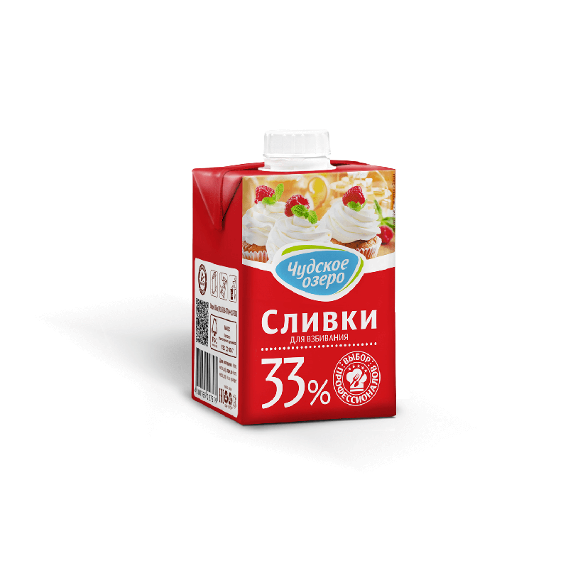Крем сливочный ультрапаст. Сливки для взбивания, жир. 33%, 500мл, тетрапак, Чудское озеро, Россия