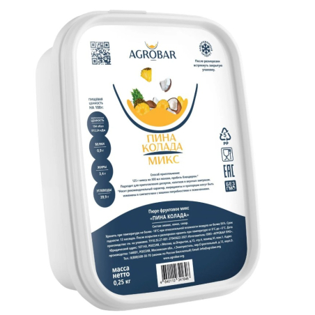Пюре фруктовое ПИНА КОЛАДА зам., 250г, 1/12, пл/контейнер, Agrobar, Россия