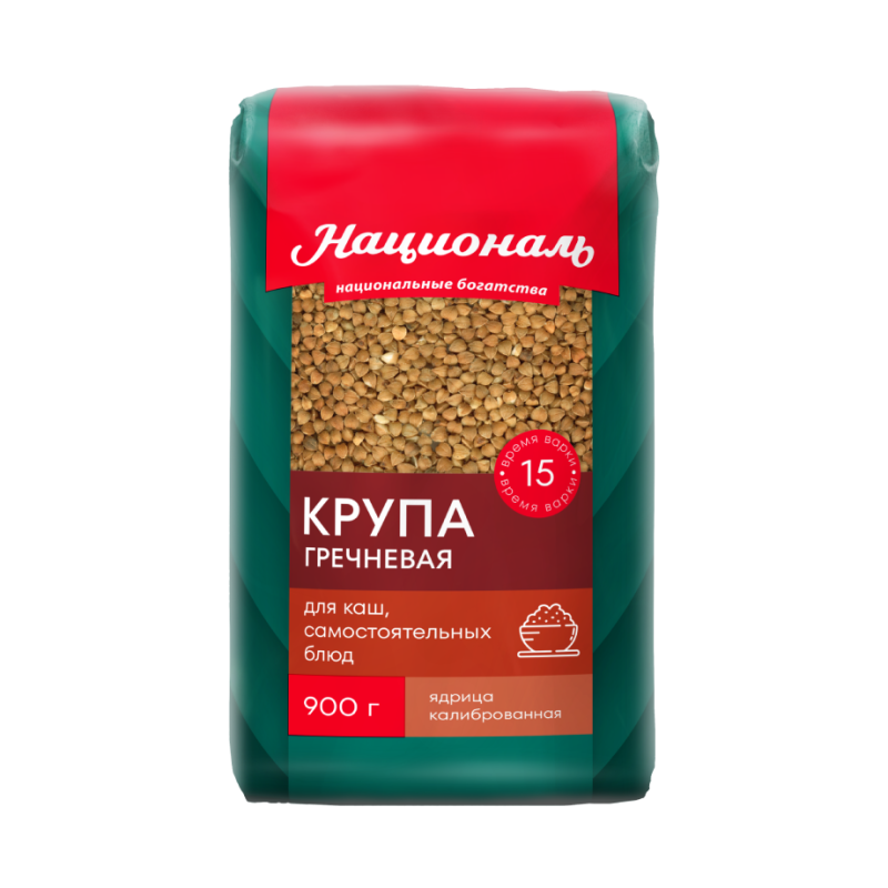 Крупа гречневая ядрица высший сорт, 900г, 1/12, пакет, Националь, Россия