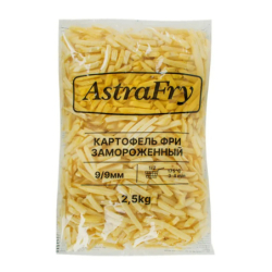 Картофель фри обжаренный, б/м, 9*9мм 2,5кг, 1/4, п/э пакет, ASTRAFRY, Россия