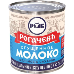 Молоко цельное сгущенное с сахаром, жир. 8,5%, 380г, 1/30, ж/б, Рогачевъ, Беларусь