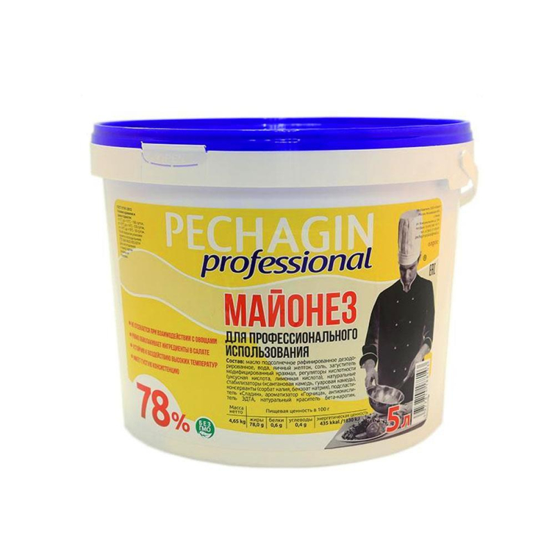 Майонез, жир. 78%, 5л, пл/ведро, PECHAGIN, Россия 