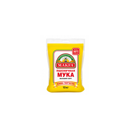 Мука пшеничная хлебопекарная, высший сорт, 10кг, бум/пакет, MAKFA, Россия