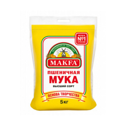 Мука пшеничная хлебопекарная, высший сорт, 5кг, п/п мешок, MAKFA, Россия