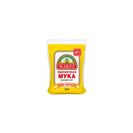 Мука пшеничная хлебопекарная, высший сорт, 5кг, п/п мешок, MAKFA, Россия