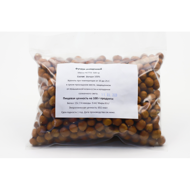 Фундук очищенный, 500г, пакет, ОРЕХПРОДУКТ, Россия