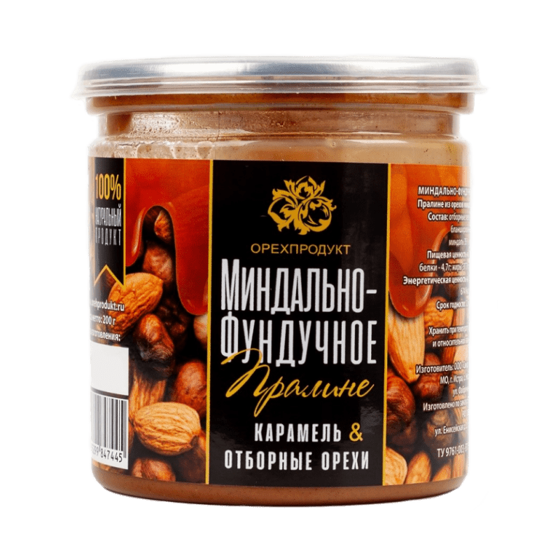 Пралине МИНДАЛЬНО-ФУНДУЧНОЕ, 200г, пл/банка, ОРЕХПРОДУКТ, Россия