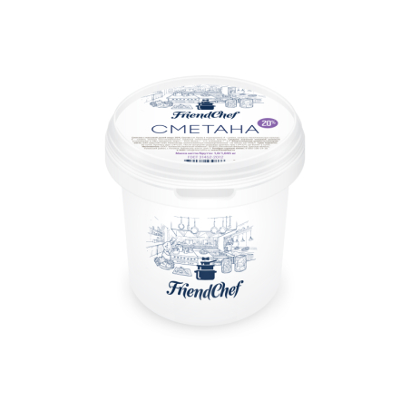 Сметана ГОСТ, жир. 20%, 3кг, пл/ведро, FriendChef, Россия