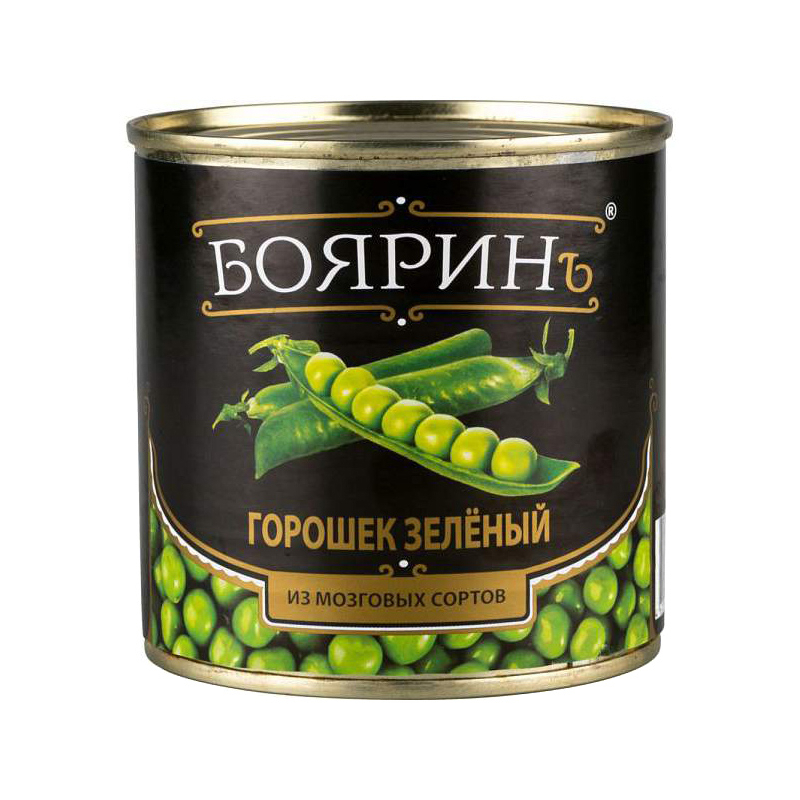 Горошек зеленый из мозговых сортов, 425мл, ж/б, БОЯРИНЪ, Россия