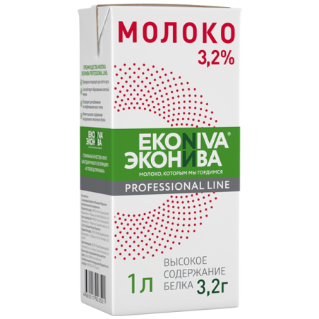 Молоко питьевое ультрапастеризованное, жир. 3,2%, 1л, тетрапак, ЭкоНива, Россия
