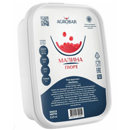 Пюре фруктовое МАЛИНА зам., 250г, пл/контейнер, Agrobar, Россия