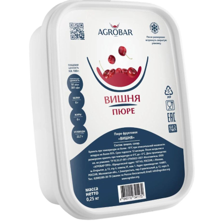 Пюре фруктовое ВИШНЯ зам., 250г, пл/контейнер, Agrobar, Россия