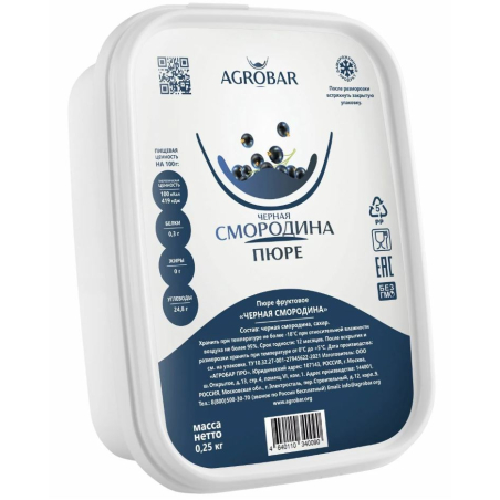 Пюре фруктовое ЧЕРНАЯ СМОРОДИНА зам., 250г, пл/контейнер, Agrobar, Россия