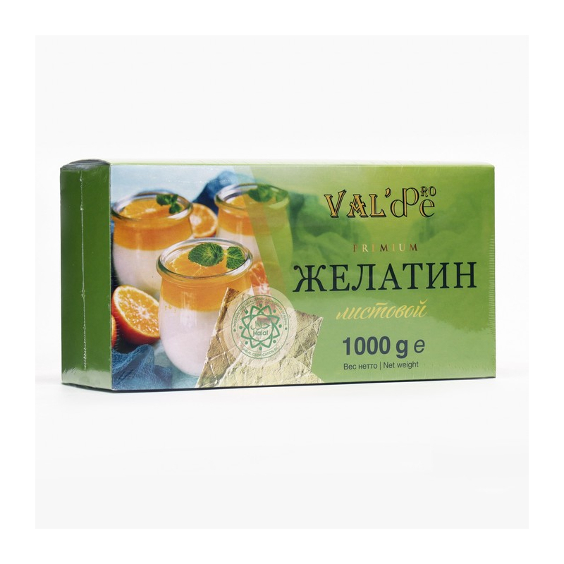 Желатин листовой говяжий 180+bloom Gold, 25шт/упак(1кг/1,1кг), коробка, VAL`DE, Россия