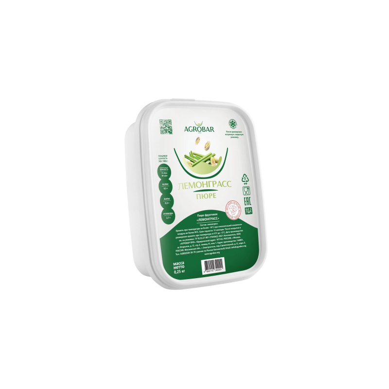 Пюре фруктовое ЛЕМОНГРАСС зам., 250г, пл/контейнер, Agrobar, Россия