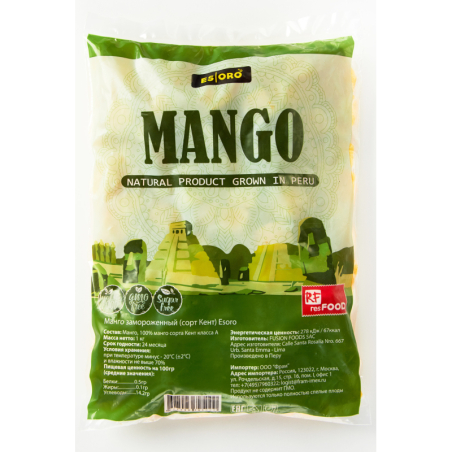 Манго замороженное, без добавок, кубик, 1кг, пакет, Esoro, Перу/Египет/Вьетнам