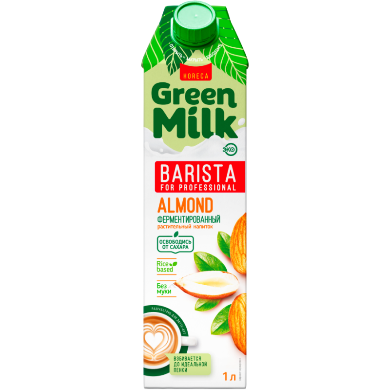 Напиток МИНДАЛЬНЫЙ на соевой основе, 1л, тетра-пак, Green Milk, Россия