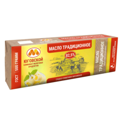 Масло сладкосливочное несоленое Традиционное, ГОСТ, жир. 82,5%, 500г, фольга, Юговской КМП, Россия