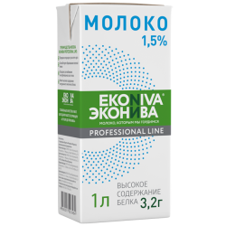 Молоко питьевое ультрапастеризованное, жир. 1,5%, 1л, тетрапак, ЭкоНива, Россия