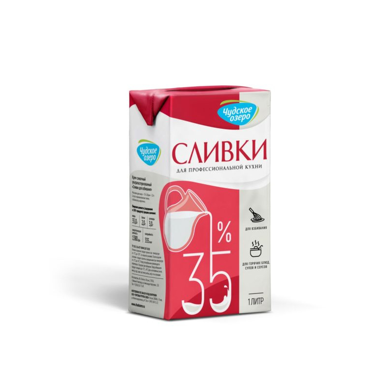 Крем сливочный ультрапаст. Сливки для взбивания, жир. 35%, 1л, тетрапак, Чудское озеро, Россия