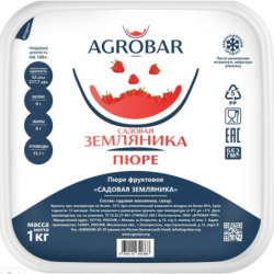 Пюре фруктовое ЗЕМЛЯНИКА зам., 1кг, пл/контейнер, Agrobar, Россия