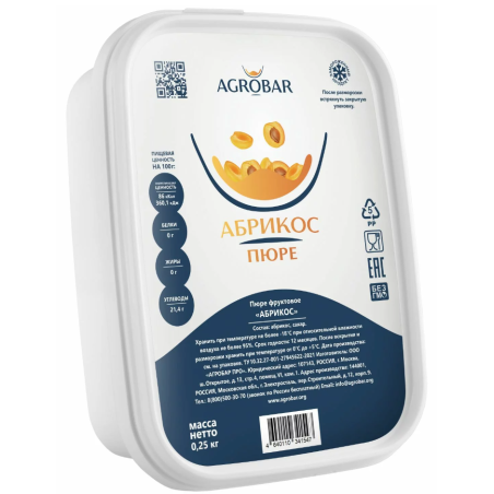 Пюре фруктовое АБРИКОС зам., 250г, пл/контейнер, Agrobar, Россия