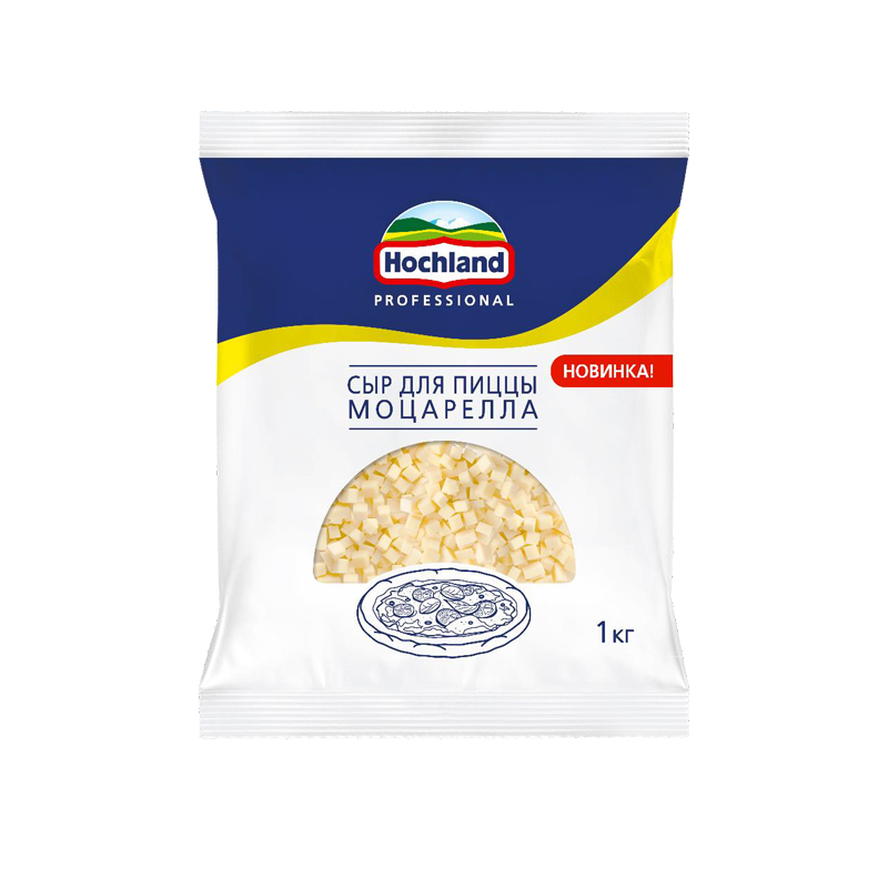 Сыр для пиццы Моцарелла (нарезка кубик), 1кг, пл/пакет, Hochland Professional, Россия