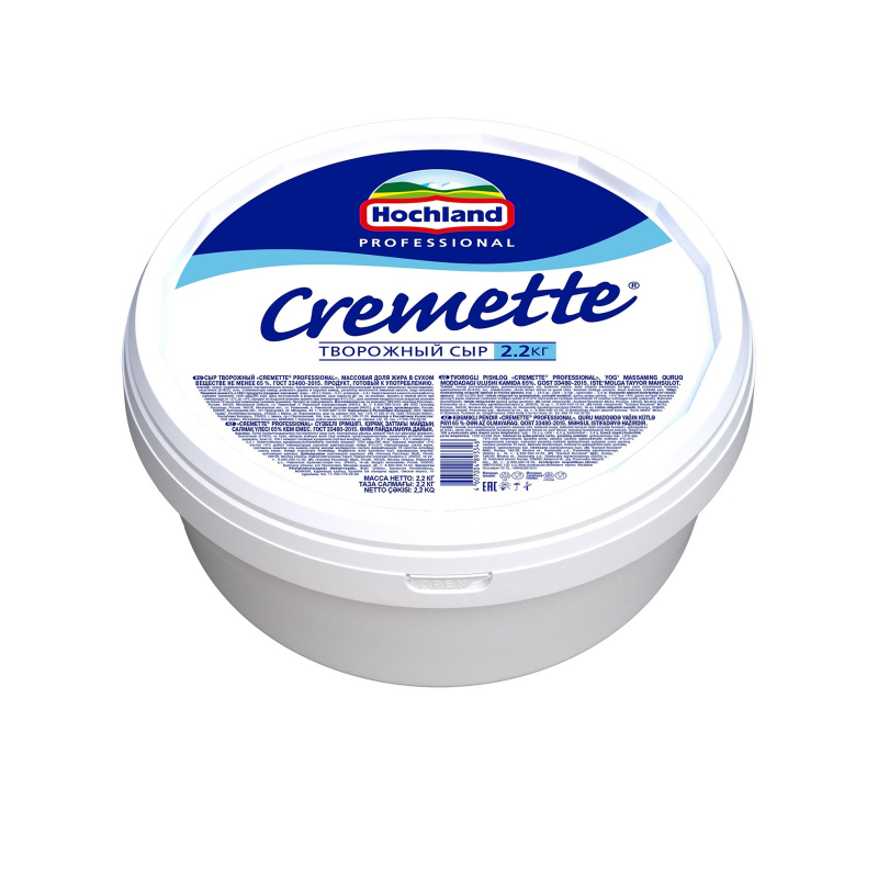 Сыр творожный Cremette, жир. 65%, 2,2кг, пл/банка, Hochland Professional, Россия