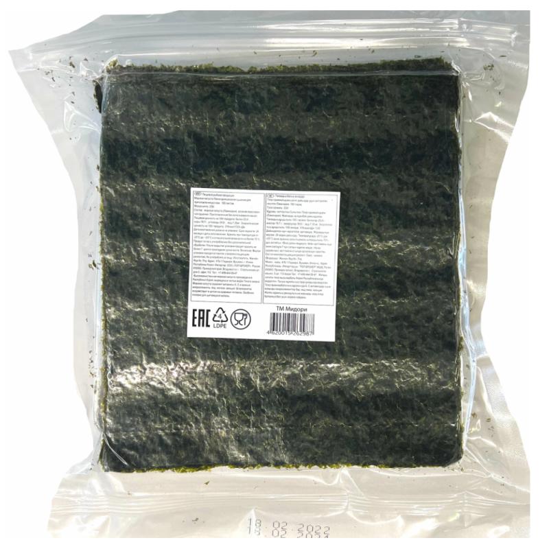 Морская капуста резаная сушеная для роллов, 100 листов, 240г, пл/пакет, MIDORI, Корея