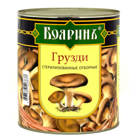 Грибы консервированные стерилизованные ГРУЗДИ ОТБОРНЫЕ, 3100мл, 1/6, ж/б, БОЯРИНЪ, Россия/Китай