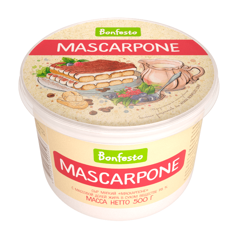 Сыр мягкий МАСКАРПОНЕ, жир. 78%, 500г, пл/банка, Bonfesto, Беларусь