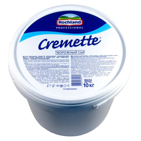 Сыр творожный Cremette, жир. 65%, 10кг, пл/ведро, Hochland Professional, Россия