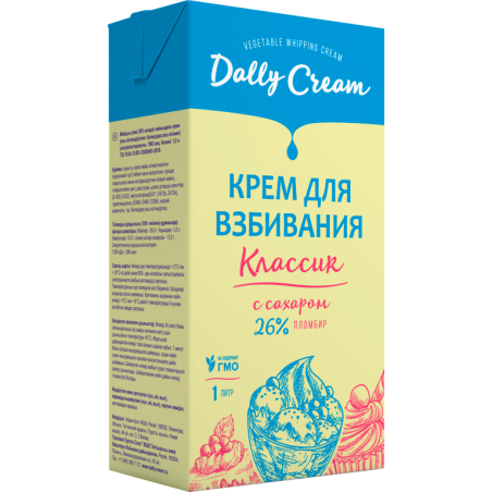 Крем на растительных маслах с сахаром ПЛОМБИР, м.д.ж. 26%, 1л, тетрапак, Dally Сream, Россия