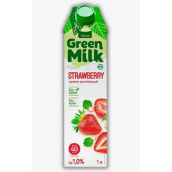 Напиток соевый со вкусом КЛУБНИКИ, 1л, 1/12, тетра-пак, Green Milk, Россия