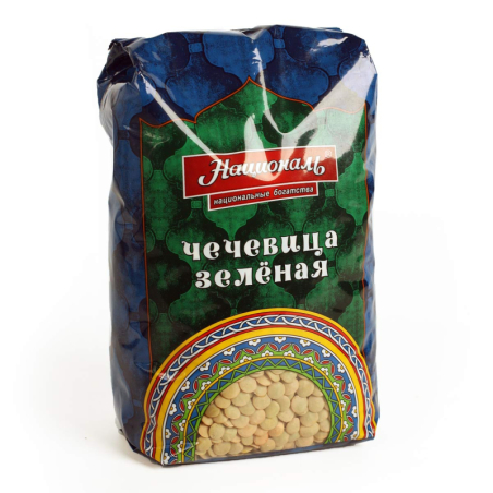 Чечевица ЗЕЛЕНАЯ продовольственная калиброванная, тип 2, 450г, 1/6, пл/пакет, Националь, Россия