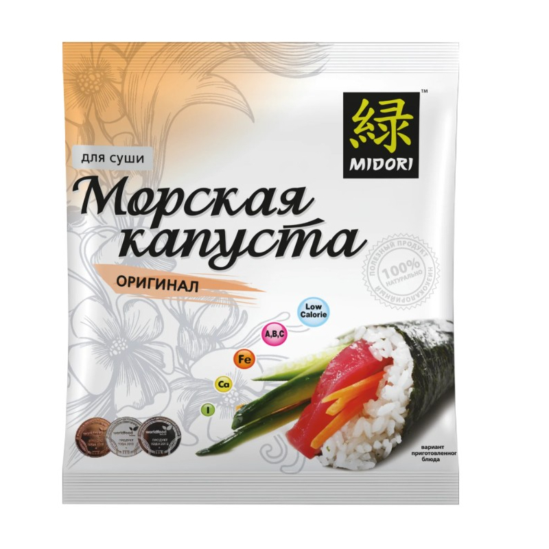 Водоросли морские сушеные ПОРФИРА, 10 листов, 24г, 1/50, пл/пакет, MIDORI, Россия