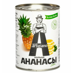 Ананасы консервированные кусочки в сиропе, 3100мл, 1/6, ж/б, Artigiano, Таиланд