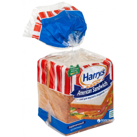 Хлеб сандвичный пшеничный, 470г, 1/10, пл/пакет, Harry's, Россия