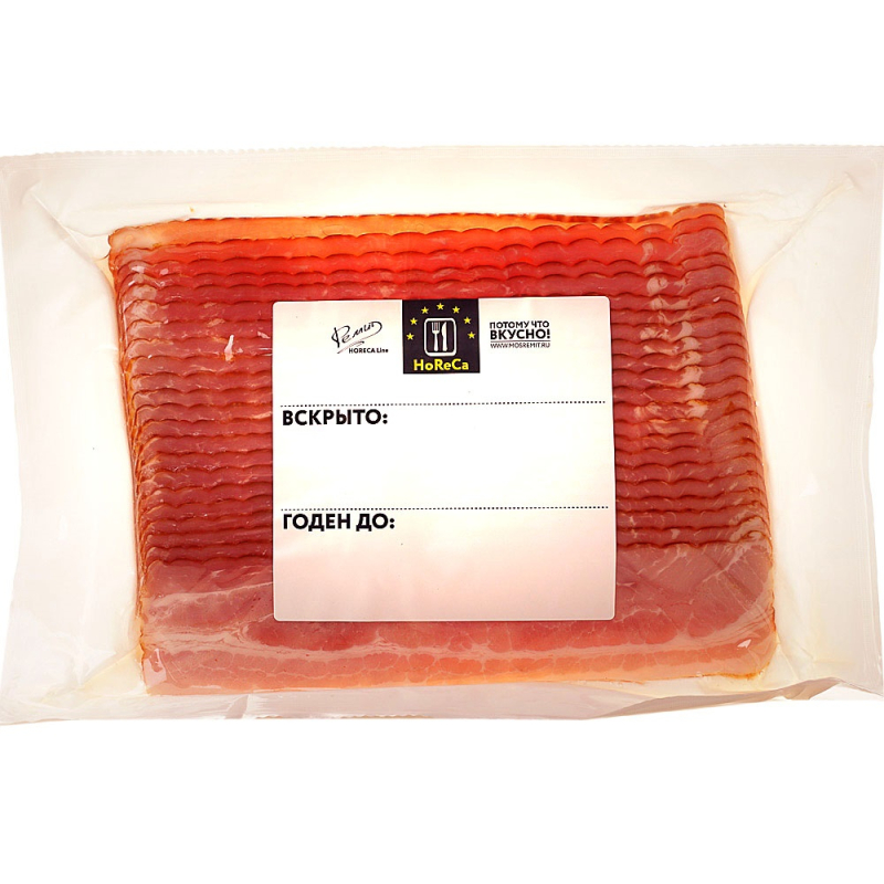 Бекон с/к (мясной продукт из свинины, кат. B), зам., нарезка, 500г, 1/10, в/у, РЕМИТ, Россия