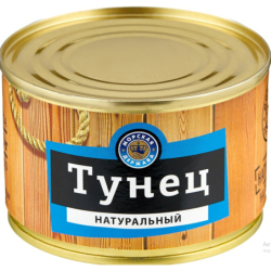 Тунец натуральный макрелевый, 240г, 1/48, ж/б, МОРСКАЯ ДЕРЖАВА, Россия