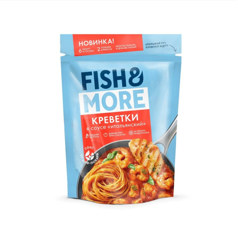 Креветка Ваннамей в соусе ИТАЛЬЯНСКИЙ, очищ., с/м, 400г, 1/8, пакет, Fish&More, Россия