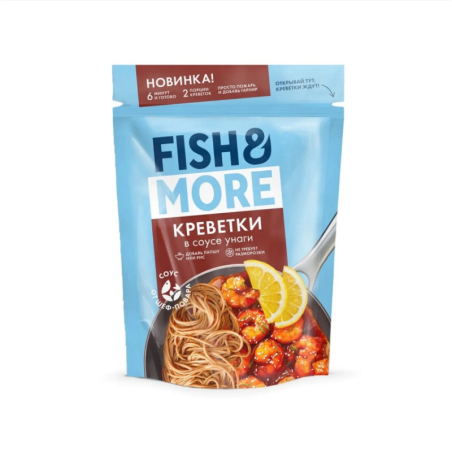 Креветка Ваннамей в соусе УНАГИ, очищ., с/м, 400г, 1/8, пакет, Fish&More, Россия